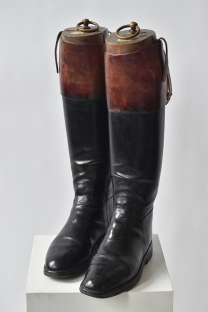 Sold Out - Black & Tan Edwardian Leather Riding Boots Wooden Inserts by Maxwell Dover Street London
