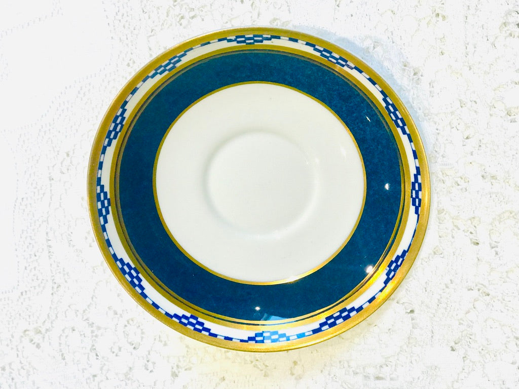 Art Deco Geometrical Blue Teacup Saucer Set