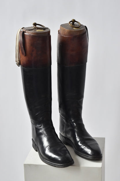 Black & Tan Edwardian Leather Riding Boots Wooden Inserts by Maxwell Dover Street London