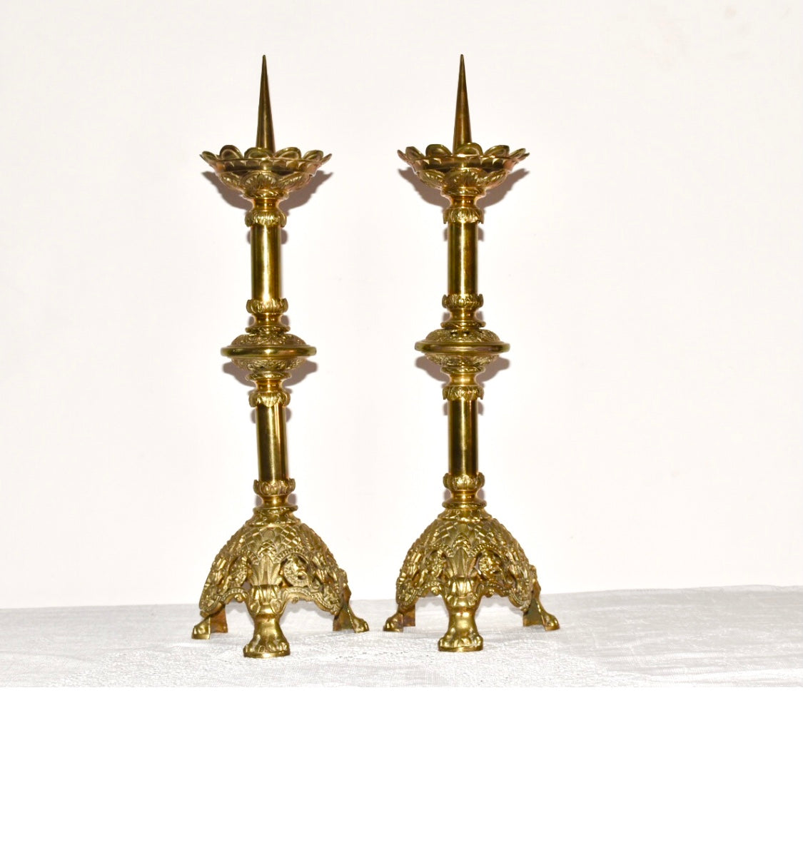 Antique Brass Pricket Candlesticks