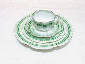 Foley Wileman Pre Shelley Antique Teacup Saucer Tea plate green white flowers gilded fluted teacup collectors cup snowdrop shape