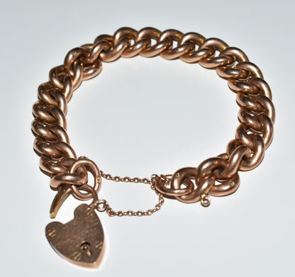 Antique 9ct Gold Curb Link Bracelet in original Purple Heart shaped box