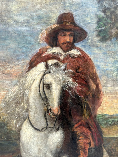 Antique Oil Painting on Canvas Nobleman on a white horse