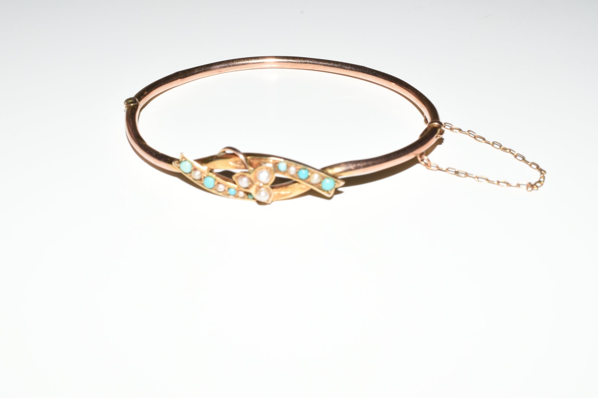Edwardian 9ct Gold Turquoise & Seed Pearl Ladies Bracelet