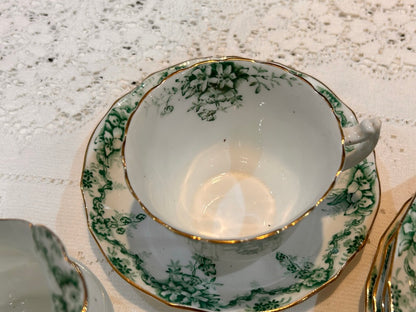 Antique Tuscan Teacups Saucers Green