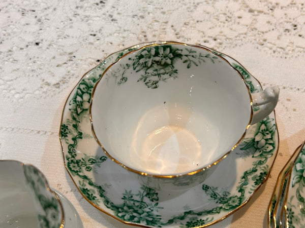 Antique Tuscan Teacups Saucers Green