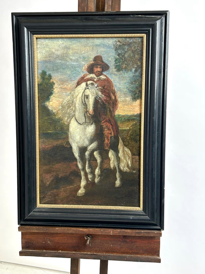Antique Oil Painting on Canvas Nobleman on a white horse