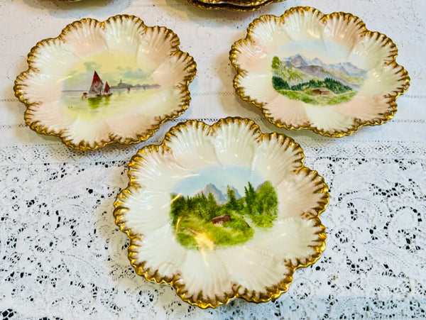 Antique Dessert Set Crown Staffordshire Mountain Scenes Europe