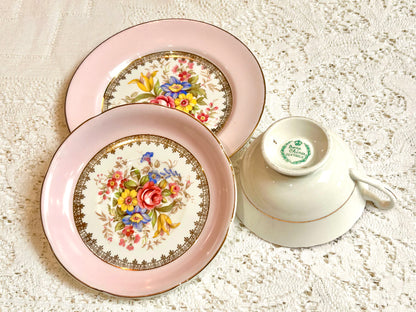 22kt gold rim pink teacup saucer set vintage china 
