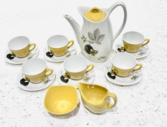 Midwinter Retro Coffee Set for 6 people pattern Nuts in May colour white, yellow. 