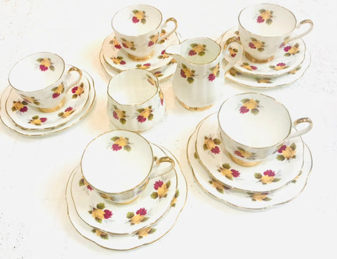 Clare Yellow & Red Rose Tea Set