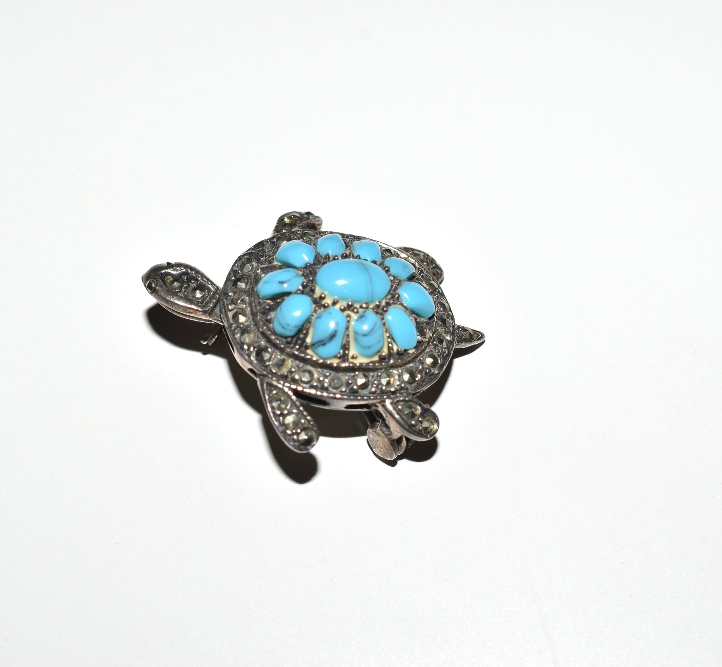 Vintage  Marcasite & Blue Stone Tortoise Brooch