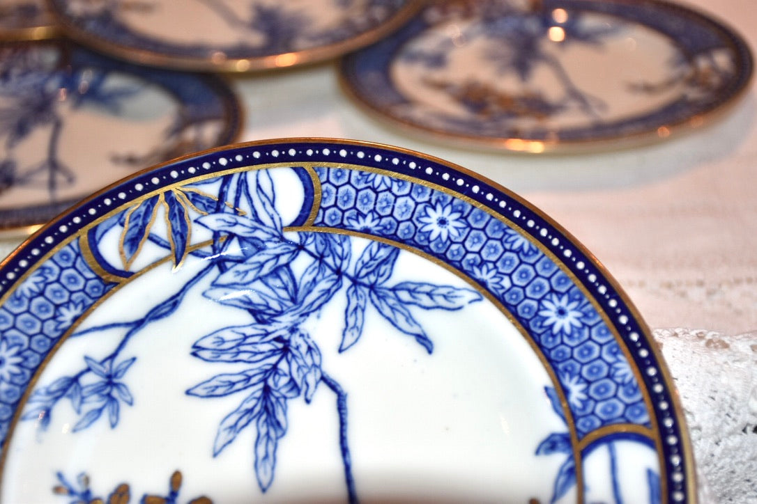 Juego de platos Art Nouveau azul y dorado