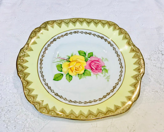Yellow & Pink Rose Cake Plate by Imperial China