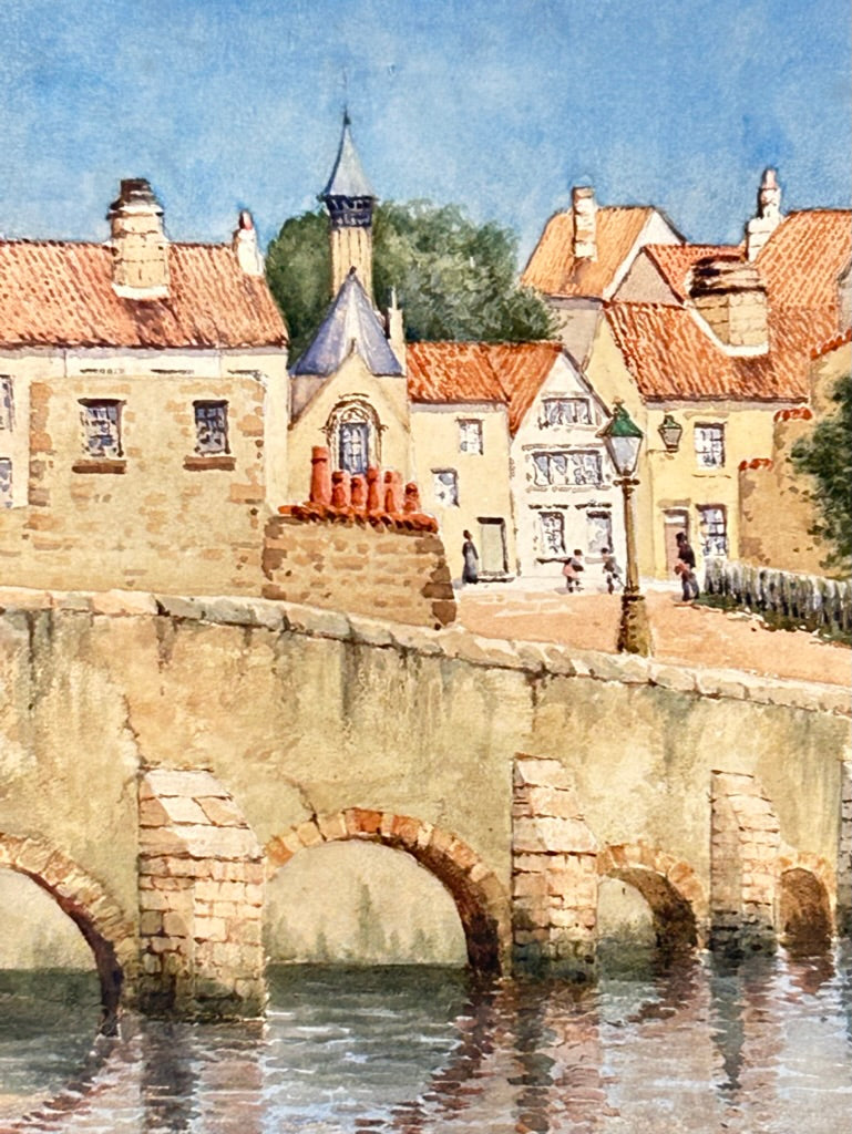 French Village Houses & Bridge  Watercolour