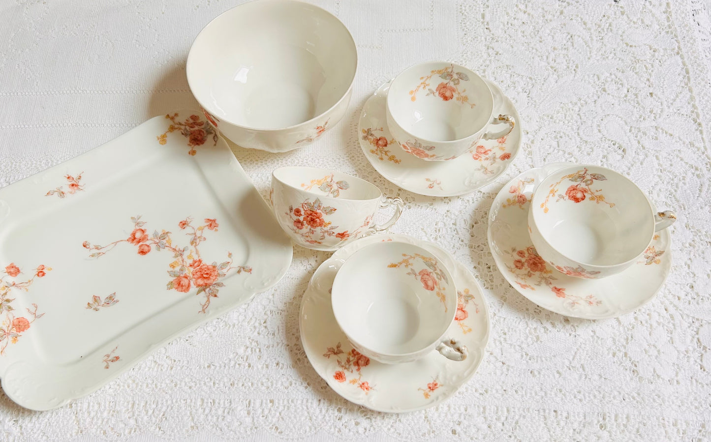 Limoges French Vintage Tea Set Apricot Flowers