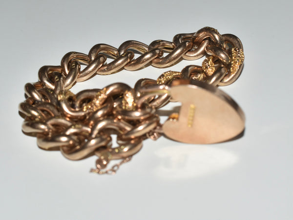 9ct Gold Ladies Heart Padlock Bracelet