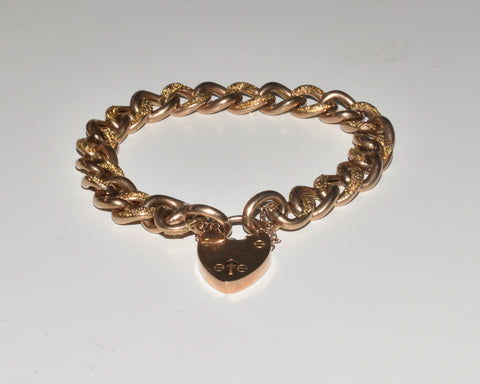 9ct Gold Ladies Heart Padlock Bracelet