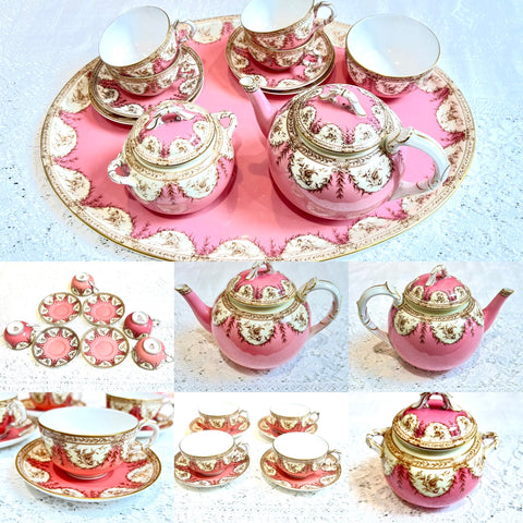 Royal Worcester Antique Teapot Teaset Pink 