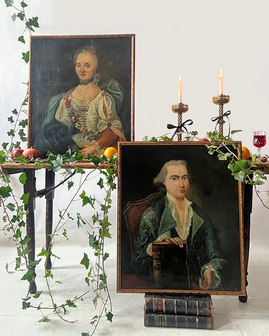 Antique Oil on Canvas European Nobility a pair of portrait paintings framed