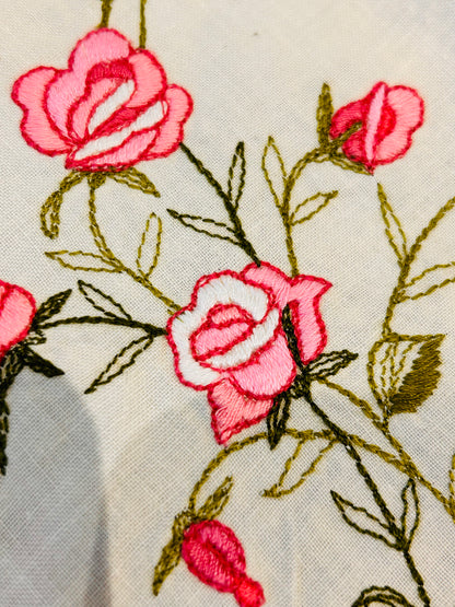 Stunning Embroidered Pink Rose Round Tablecloth