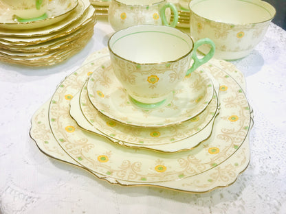 GRAFTON Art Deco Green & Yellow Tea Set Afternoon Tea English bone china vintage  The pattern is called Nevada 