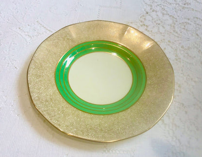 Juego de taza de té y platillo de porcelana toscana Art Déco en negrita, verde y dorado