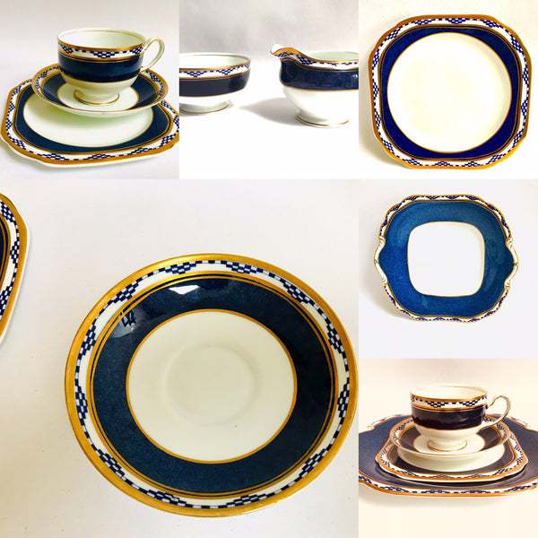 Geometric Blue & Gold Art Deco Tea Set