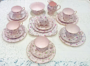 Tuscan Pink Rose Vintage Teacups & Saucers