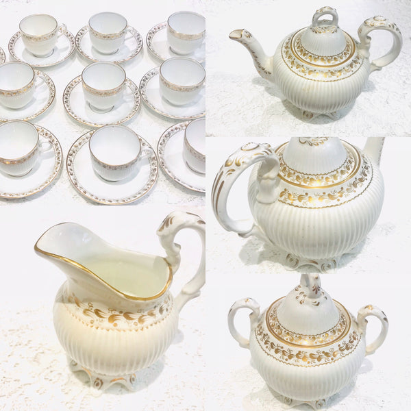 Antique Teapot & Tea Set White Gold 