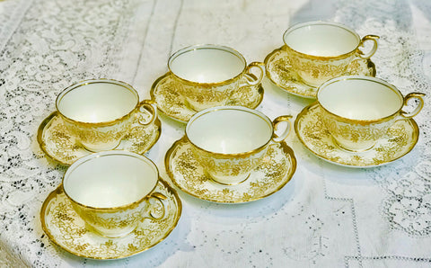 6 Gold Teacups and Saucers 
