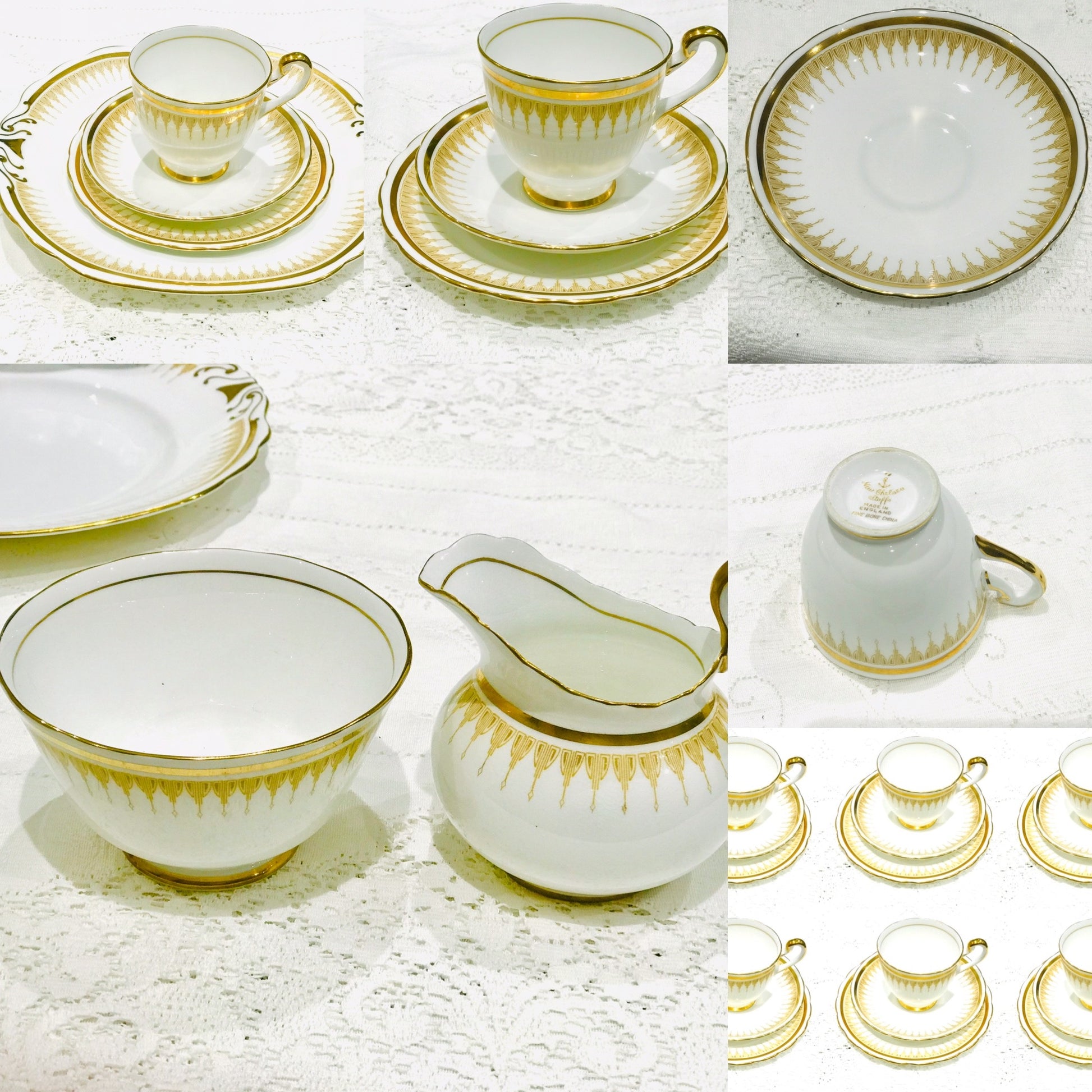 Vintage New Chelsea Cream & Gold Tea Set