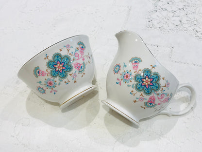 Gainsborough China Milk Jug & Sugar Bowl Set Vintage Pink Blue flowers 