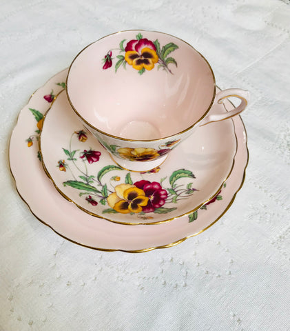 Tuscan pink teacup saucer set Pansay flowers
