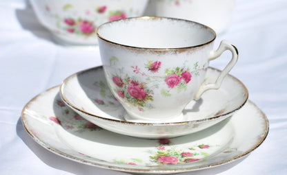 Antique Afternoon Tea Set Teacups Saucers Pink Roses William Low England