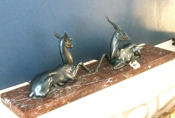 Art Deco Gazelle and Deer on a marble base