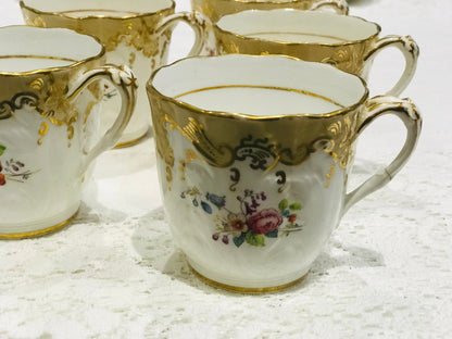 19th century antique cups a set of 5 by Coalport England beige flowers