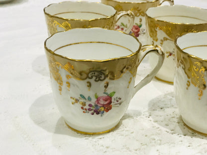 19th century antique cups a set of 5 by Coalport England beige flowers