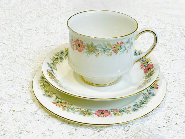 Paragon Belinda Tea cup and saucer trio white/pink flowers English vintage fine bone china for Afternoon tea