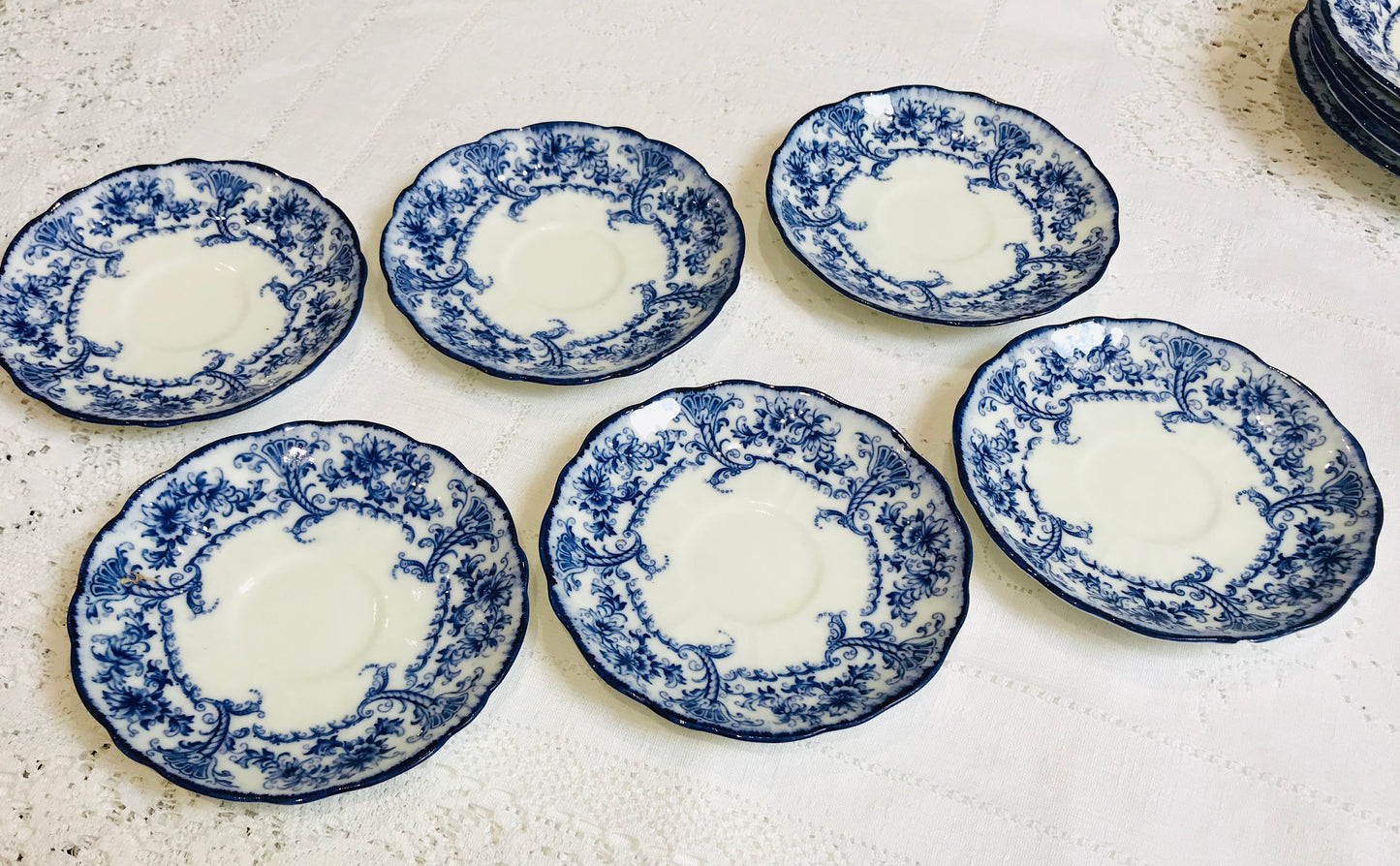 Antique Teacups & Saucers Blue White Phoenix China