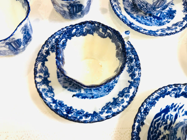 Antique Teacups & Saucers Blue White Phoenix China