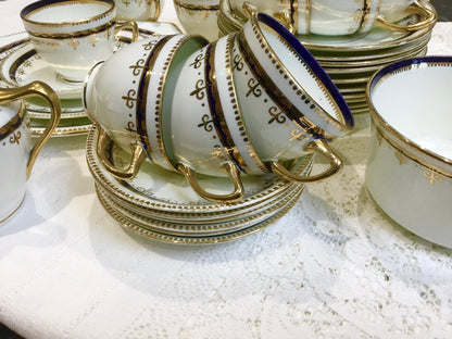 Antique English bone china Tea set white blue teacups and saucers Diamond China Company