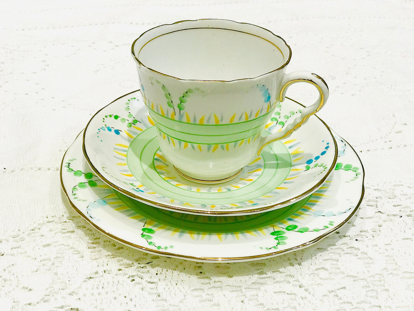Royal Stafford Green Teacup Saucer set - English vintage afternoon tea china - green