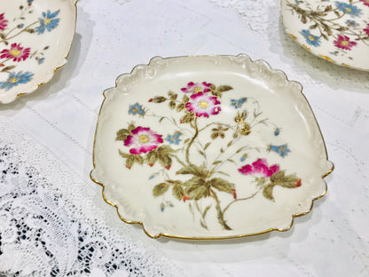 6 hand painted vintage plates pink blue flowers