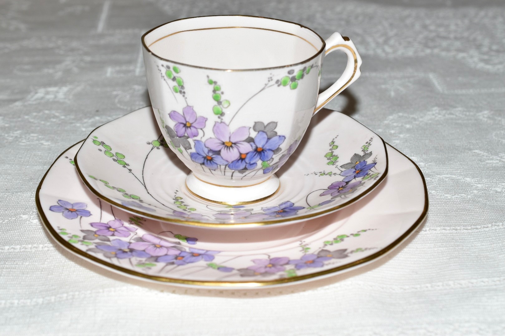 Pretty Pink Tea Set Tuscan Pink Purple Flower Teacups Saucer for 6 English Afternoon Tea Party