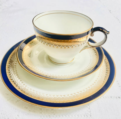 Elegant Crescent China Blue White Gold Teacup Saucer Tea for 6 English afternoon tea china