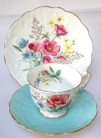 Aynsley English bone china teacup saucer blue pink afternoon tea china